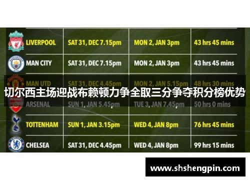 切尔西主场迎战布赖顿力争全取三分争夺积分榜优势