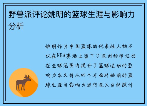 野兽派评论姚明的篮球生涯与影响力分析